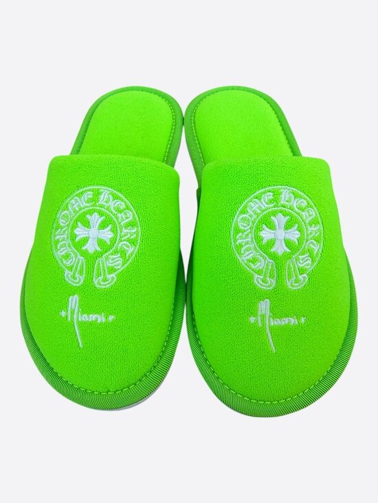 Chrome Hearts Other - Chrome Hearts Green & White Miami Horseshoe Logo Slippers